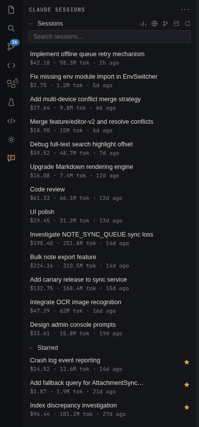 Claude Sessions sidebar after first launch